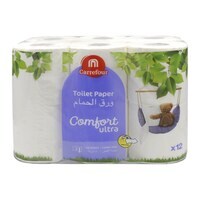Carrefour Ultra Comfort Toilet Paper Roll White 3Ply 150 Sheets 12 Rolls