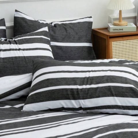 Black deals striped bedding