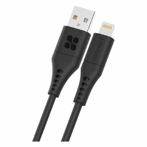 Promate Lightning To USB-A Data Sync And Charging Cable 2m Black