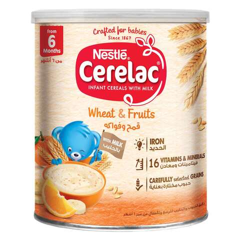 Buy Cerelac wheat  fruits pieces for babies from 6 months 400 g in Saudi Arabia