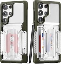 VRS Design Neo Flip Active designed for Samsung Galaxy S23 ULTRA case cover wallet [Semi Automatic Snap door] Credit card holder Slot [2 cards] - Moss Green Crystal