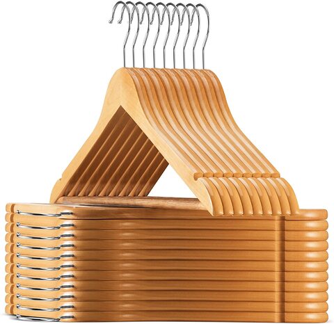 Buy Zober High Grade Wooden Suit Hangers Smooth Finish Solid Wood With Non Slip Pants Bar 360 Degress Swivel Hook And Precisely Cut Notches 20 Pack in UAE