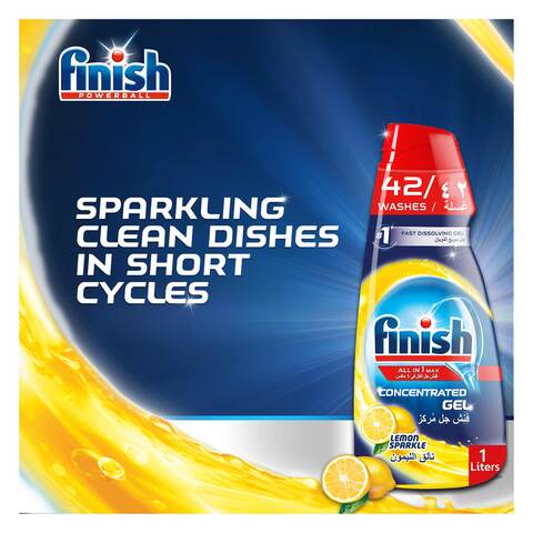 Finish Lemon Sparkle All In One Max Dishwasher Concentrated Gel, Shine &amp; Protect With Glass Protect Action, 1L