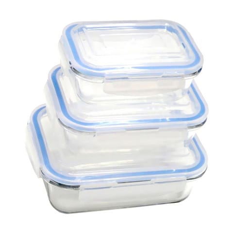 Feelings Glass Storage Container Set Clear/Blue 400ml+640ml+1.04L 3 PCS