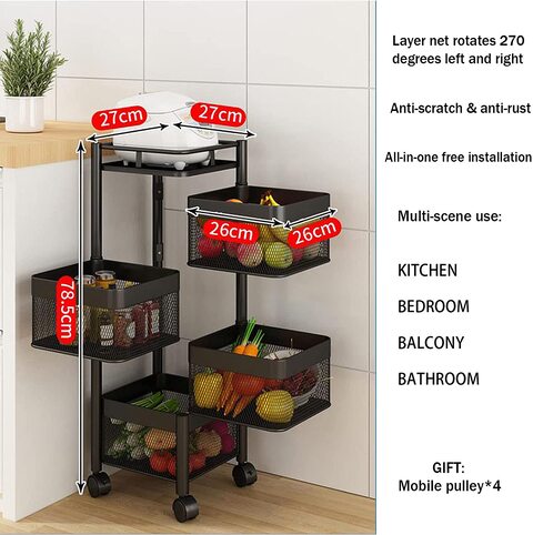 Kitchen Vegetable Rack Home Multi-functional Rotating Free Installation  Vegetable Basket Multilayer Fruit Vegetable Storage Rack