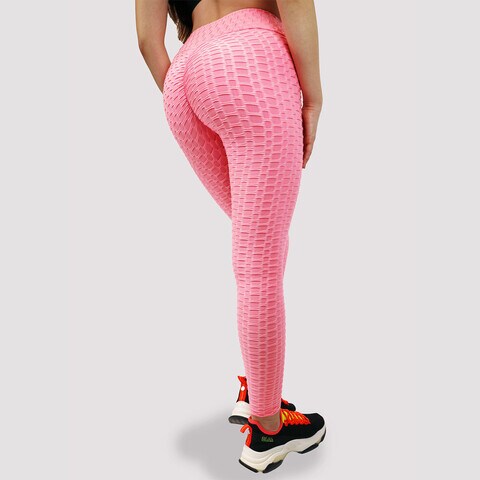 Kidwala Greek Patterned Leggings - High Waisted Workout Gym Yoga Bubble Texture Pants for Women (Medium, Pink)
