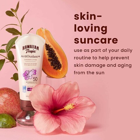 Hawaiian Tropic Anti Oxidant Sunscreen Lotion Lightweight Sun Protection SPF 50 White 177ml