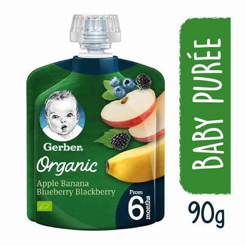 Gerber Organic Apple Banana Blueberry Blackberry Puree From 6 Months 90g