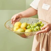 Atraux Textured Clear Round Fruit Bowl With Gold Rim