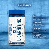 Applied Nutrition Cla L-Carnitine And Green Tea Weight Loss Fat Burner Dietary Supplements Veggie, 100 Softgels