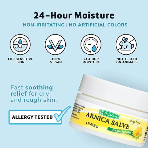 De La Cruz Arnica Salve, Foot Cream For Dry And Cracked Feet And Moisturizing Hand Lotion For Dry Hands, 24 Hour Moisture For Dry And Rough Skin (Trial Size)