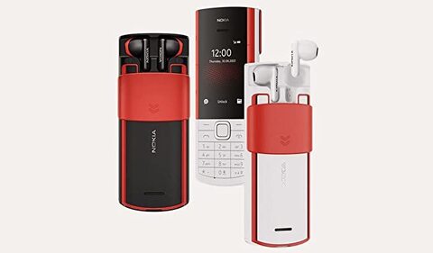 Nokia 5710 Xpress Audio Feature Phone with built-in wireless earbuds, 4G Connectivity, MP3 player, wireless FM radio, dedicated music keys and long-lasting battery (Dual SIM) - White