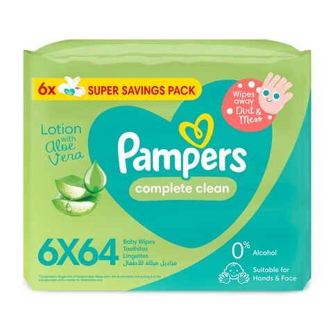 Pampers Complete Clean Baby Wipes With Aloe Vera Lotion 6 Packs 384 Wipes
