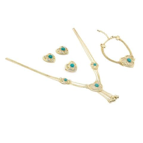 Tanos - Fashion Gold Plated Set (Necklace/Earring/Ring/Bracelet) Heart Shape Green stone