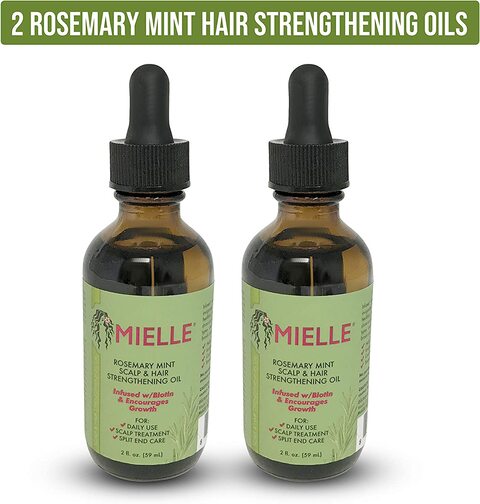 Mielle Organics Rosemary Mint Growth Oil 2 OZ, (Pack Of 2), Scalp And Hair Strengthening Oil, Infused With Biotin To Encourage Growth