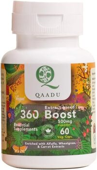 Qaadu 360 Boost Multivitamin Capsules For Men &amp; Women, Ayurvedic Health Supplement With Ashwagandha, Triphala, Brahmi, Giloy, 60 Vegan Capsules