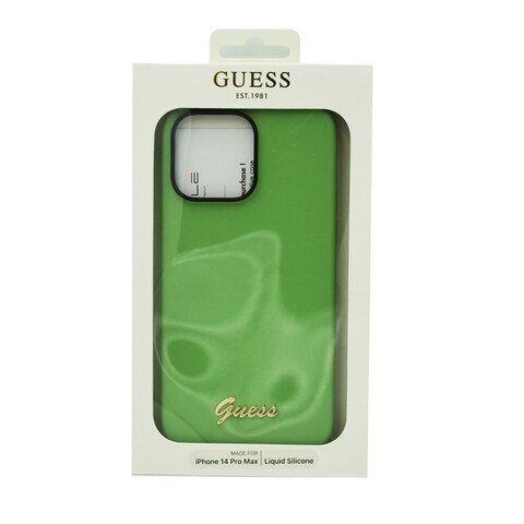 Guess Silicone Pc Camera Script Logo Hard Case For Iphone 14 Pro Max Green