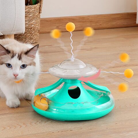 اشتري Okbuynow Cat Turntable Trackball Toy Pet Leaking Food Windmill with Funny Sticks Balls Food Dispenser for Kitten Puppies Pets Interactive Play, Green… في الامارات