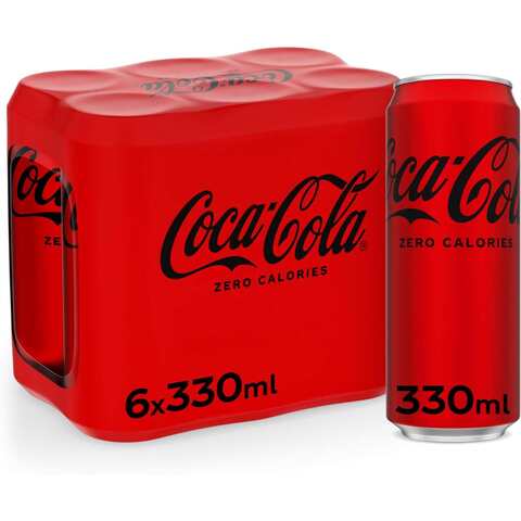 اشتري كوكا كولا مشروب غازي غير كحولي خالي من السعرات الحرارية 330 علبة ملل، حزمة من 6 في الامارات