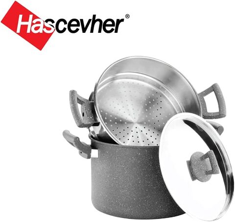 Hascevher Steamer Germanitium Double Layer Multi Food Cook Stock Pot (24 cm)