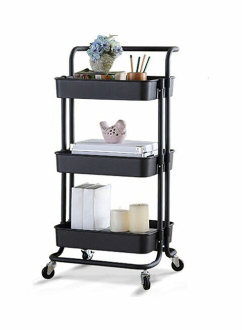 Buy 3-Tier Rolling Metal Utility Cart on Wheel Moveable Storage Organizer Black in UAE