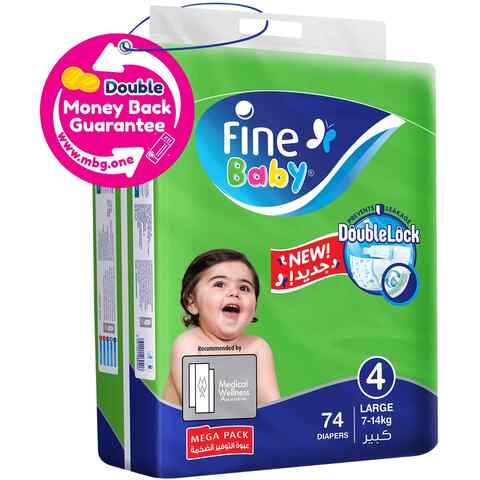 Fine Baby Diaper Pants Size 4 Large 7-14kg Mega Pack White 74 count price  in UAE, Carrefour UAE