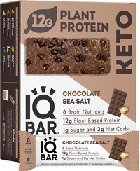 IQBAR Brain and Body Keto Protein Bars - Chocolate Sea Salt Keto Bars - 12-Count Energy Bars - Low Carb 12gr Protein Bars - High Fiber Vegan Bars and Low Sugar Meal Replacement Bars - Vegan Snacks