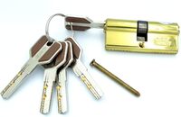 Msvilla lock cylinder ISO9001, 5 computer keys with rubber grip, spanish product for all kinds of door handles (80mm, Gold)