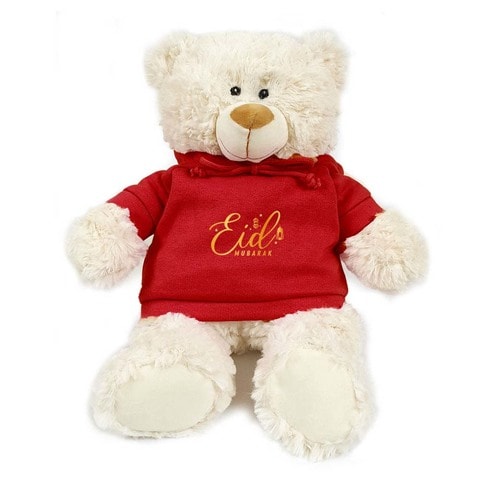 Caravaan - Cream Teddy With Eid Mubarak Red Hoodie 38cm