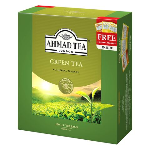 Ahmad Tea - Green Tea - 100 Tagged + 3 Herbal Tea Bags Free