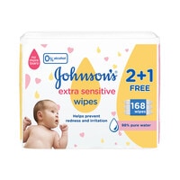 Johnson&#39;s Extra Sensitive Fragrance Free Baby Wipes White 56 Wipes Pack of 3