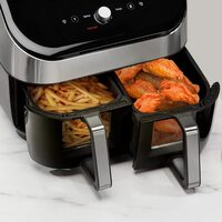 Instant Vortex ClearCook Air Fryer 7.6 Sync Cook Technology 2 Square Non-Stick Baskets INP-140-3133-01-GC Stainless Steel, Dual Door Liters