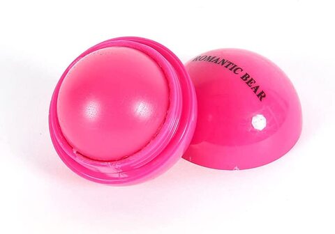 1Pcs Romantic Bear Ball Lip Balm Natural Plant Nutritious Lips Care (strawberry)