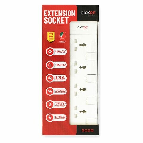Elexon 4-Way Power Extension Socket 13A El-902S White 3m