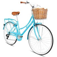 Spartan Platinum City Bike - 26 Inch - Bikes With Gears For Women - Cruiser Bicycle For Ladies - Includes Rear Rack, Vintage Basket And Stand - Comfort Saddle - Commuter Bicycles - Turquoise