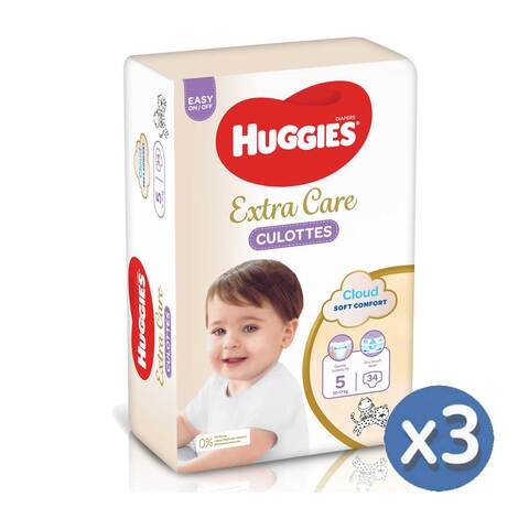 اشتري Huggies Extra Care Culottes Pants Size 5 34 count x3 White في الامارات