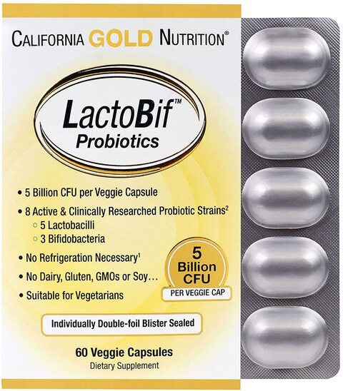 California Gold Nutrition LactoBif Probiotics 5 Billion CFU 60 Veggie Capsules