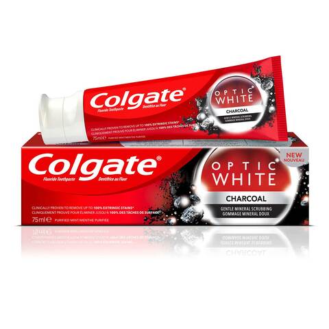 Buy Colgate Optic White Charcoal Toothpaste Black 75ml in Saudi Arabia