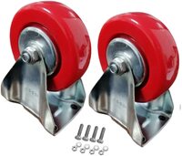 Abbasali Pack Of 2 Heavy Duty PU Rubber Caster Wheel With Nut &amp; Bolt For Furniture, Workbenches, Tables And Equipment&rsquo;s And DIY Ideas (Non-Swivel - 4 Inch)
