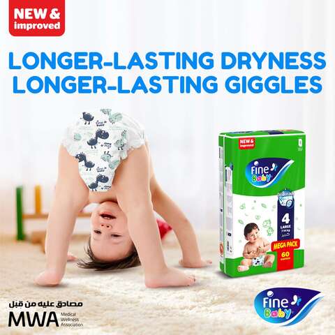 Fine Baby Diapers Size 4 (7 - 14 Kg) Large, 74 Diapers