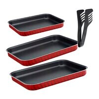 Tefal Tempo Flame Specialists Oven Dish Set With Tongs J1325782 Red Pack of 4