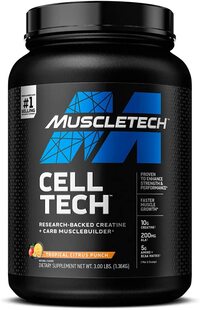 Muscletech Creatine Monohydrate, Cell-Tech Creatine Powder, Post Workout Recovery Drink, Muscle Builder For Men &amp; Women, Musclebuilding Supplements, Tropical Citrus Punch, 3 Lbs (27 Serv)