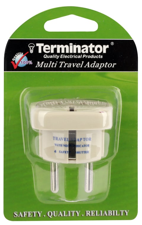 Terminator Universal Travel Adaptor with Schuko Plug.