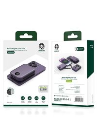 Green Lion 10000mAh Monaco Magsafe Power Bank 22.5W PD+QC, Magnetic Attraction, LCD Display, Integrated Lightning Cable Compatible With MagSafe For iPhone 14/13/12 Series - Purple