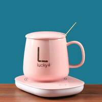 LIYING pink porcelain coffee cup heater; heat preservation device 55 degrees heating automatic constant temperature cup ceramic cup 350ML coffee milk smart heater (this product only provides heated co