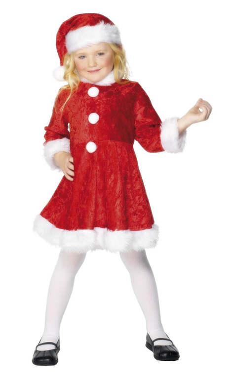 Smiffys Mini Miss Santa Girls Costume with Hat- Medium- Red