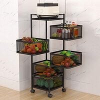 Zxcvbn Kitchen Baker Rack 360&deg;Storage Rack Rotating Trolleys Movable Floor-Standing Multi-Layer Vegetable Fruit Hollow Basket(Size:Square-5F)