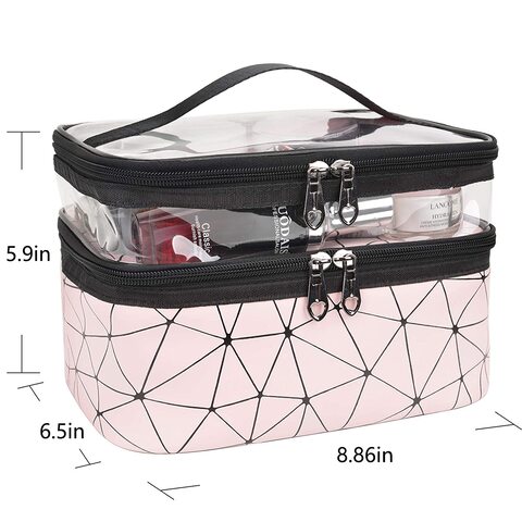 Makeup Bags Double layer Travel Cosmetic Cases Make up Organizer Toiletry Bags (Pink)