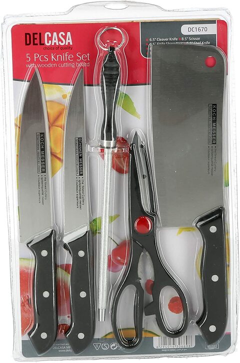 Buy Delcasa 5 Pcs Kitchen Knife Set With Cutting Board Online in