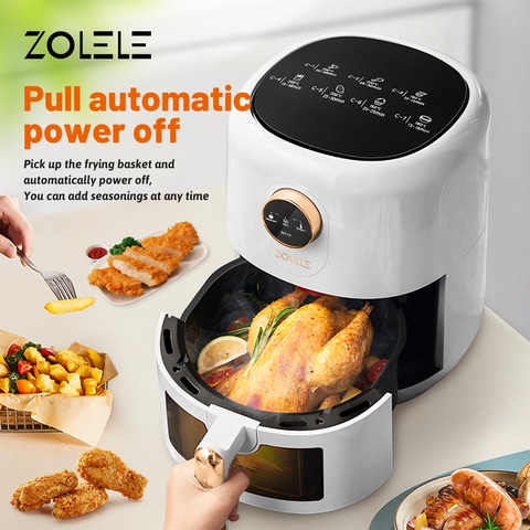 Zolele ZA004 Electric Air Fryer 4.5L Capacity Non Stick Coating Fried Basket Knob Control Temperature 1400W - White